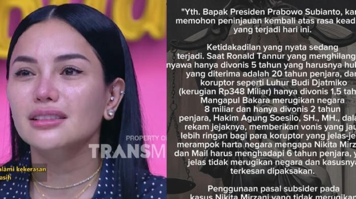 SURAT TERBUKA - Kolase potret Nikita Mirzani dan surat terbukanya untuk Presiden RI dicapture Minggu (12/4/2026). Merasa tak dapat keadilan, Nikita tulis surat terbuka untuk Presiden Prabowo Subianto.