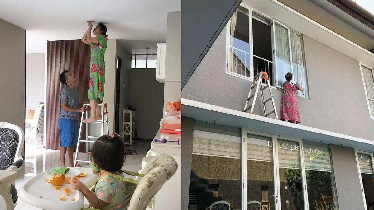 POTRET SARWENDAH - Kolase potret lawas Sarwendah beraktifitas mengurus rumah