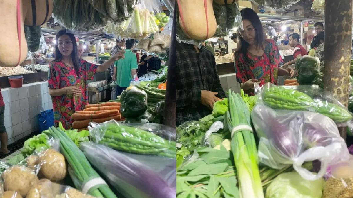 POTRET SARWENDAH - Kolase potret Sarwendah belanja ke pasar pakai daster