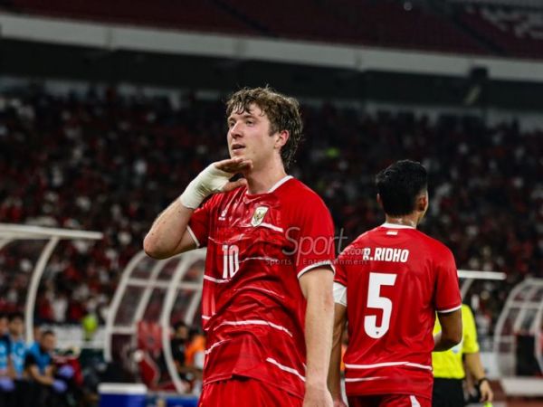 Ole Romeny sedang selebrasi seusai mencetak gol dalam laga FIFA Matchday antara Timnas Indonesia versus Timnas Oman di Stadio Utama Gelora Bung Karno, Senayan, Jakarta, Jumat (5/6/2026).