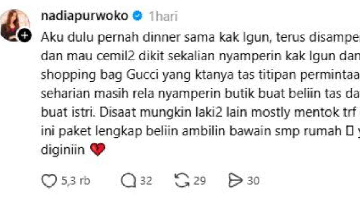 Nadia Purwoko ceritakan pengalaman bertemu Ruben Onsu saat masih menikah dengan Sarwendah.