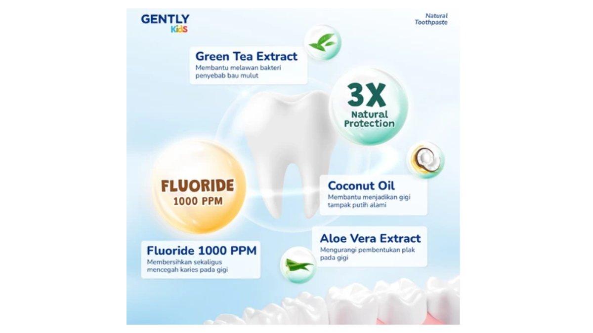 Ilustrasi kandungan utama GENTLY Kids Natural Toothpaste 50gr