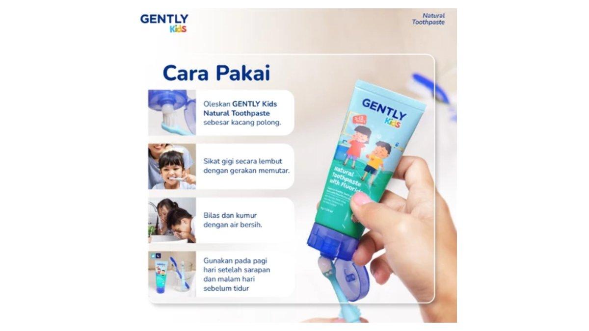 Ilustrasi cara pakai produk GENTLY Kids Natural Toothpaste 50gr