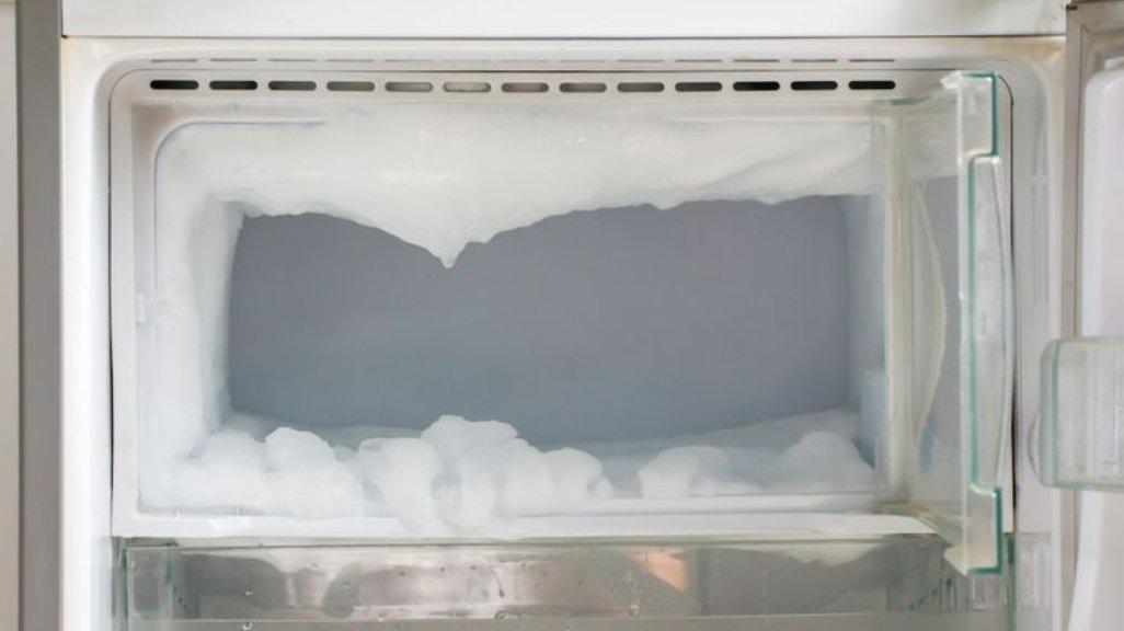 Bunga es yang menumpuk di freezer
