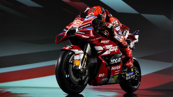 PERKENALAN MARC MARQUEZ - Launching tim Ducati untuk MotoGP 2026 yang melibatkan Marc Marquez dan Pecco Bagnaia di Resor Ski Madonna Di Campiglio, Italia, Senin (19/1) waktu setempat.