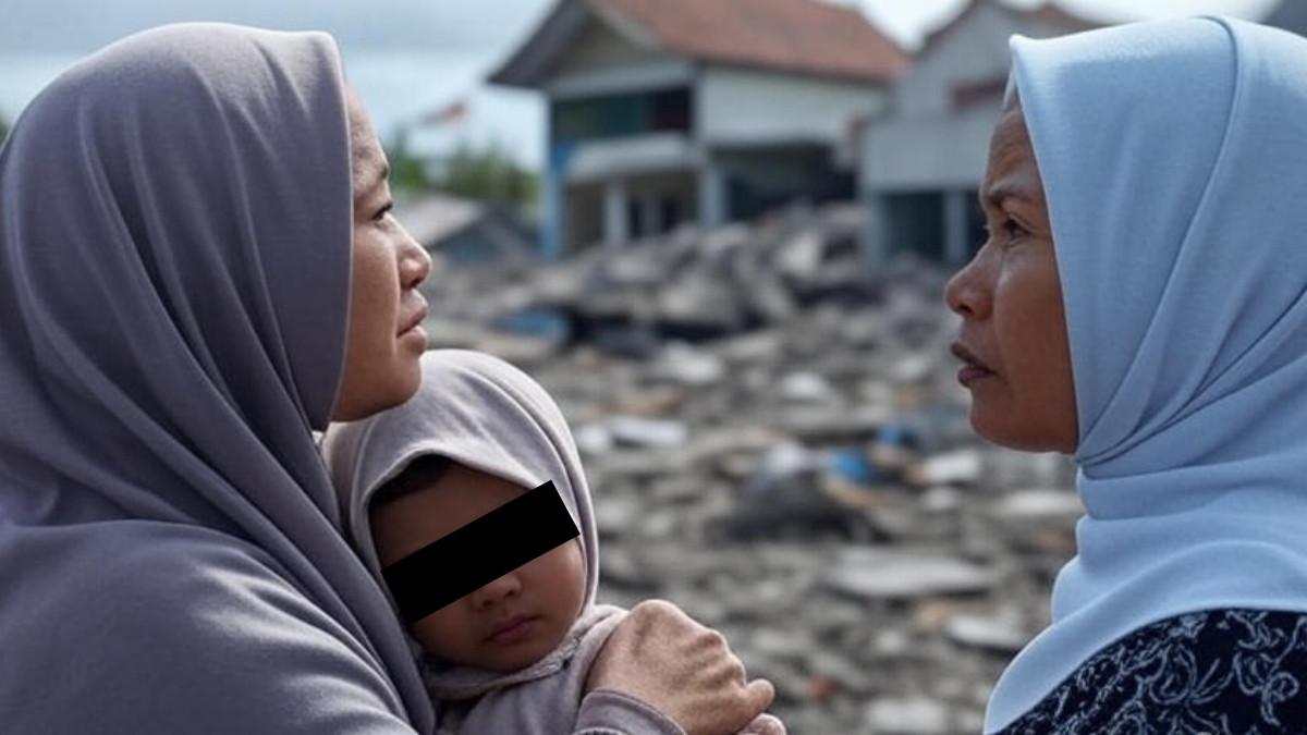 AKIBAT GEMPA - Ilustrasi dampak gempa dan tsunami. 