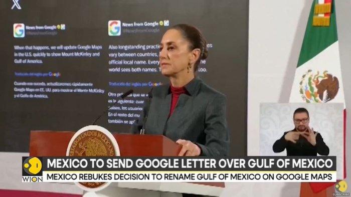 PRESIDEN MEKSIKO - Tangkapan Layar YouTube WION yang diambil pada Kamis (30/1/2025). Menunjukkan Presiden Sheinbaum saat konferensi pers pada hari Rabu (29/1/2025) untuk memberikan tanggapan terkait perubahan nama Teluk Meksiko di Google Maps.