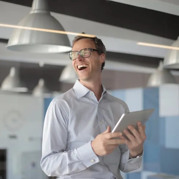 happy employee whose company treats him well