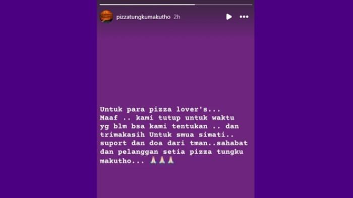 Dalam unggahan Instagram Story akun Pizza Tungku Makutho,