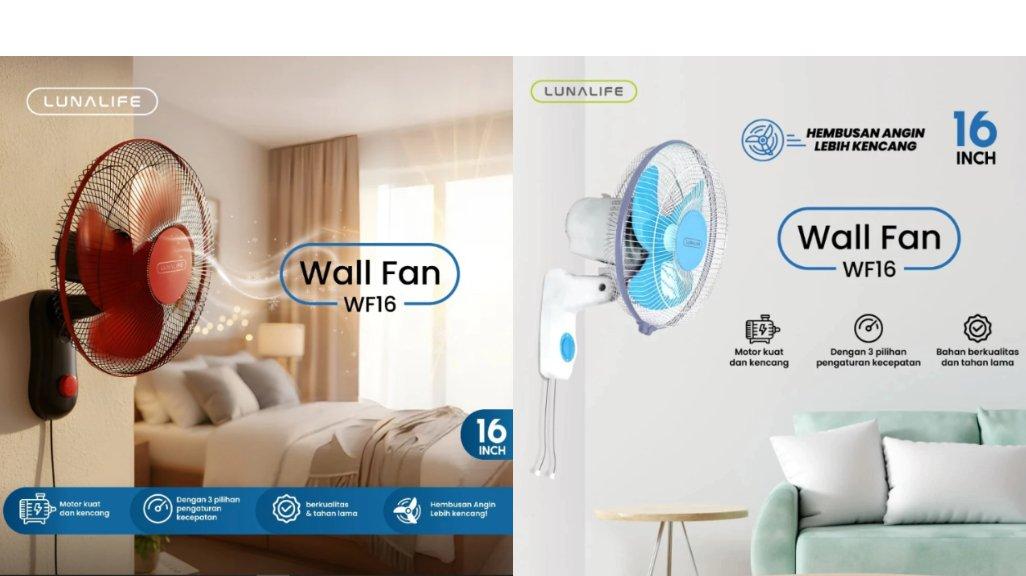 LUNALIFE Kipas Angin Dinding 16 inch Wall Fan Hembusan Angin Kencang Dengan Kipas Low Watt SNI
