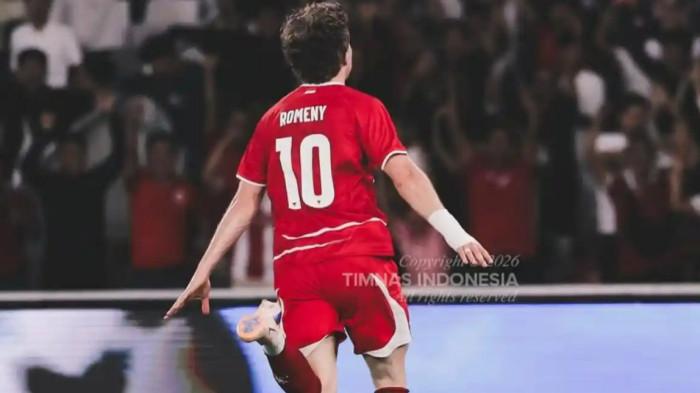 SELEBRASI - Penyerang Timnas Indonesia, Ole Romeny melakukan selebrasi setelah menjebol gawang Mozambik di Stadion Gelora Bung Karno, Jakarta, Selasa, 9 Juni 2026. (dok. PSSI)