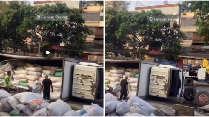 Kecelakaan lalu lintas di Jalan Daan Mogot, Cengkareng, Jakarta Barat, pada Rabu, 10 Juni 2026 sekitar pukul 04.00 WIB. Kecelakaan berupa truk terguling yang membawa muatan menjelang Flyover Pesing dari arah Cengkareng menuju Grogol