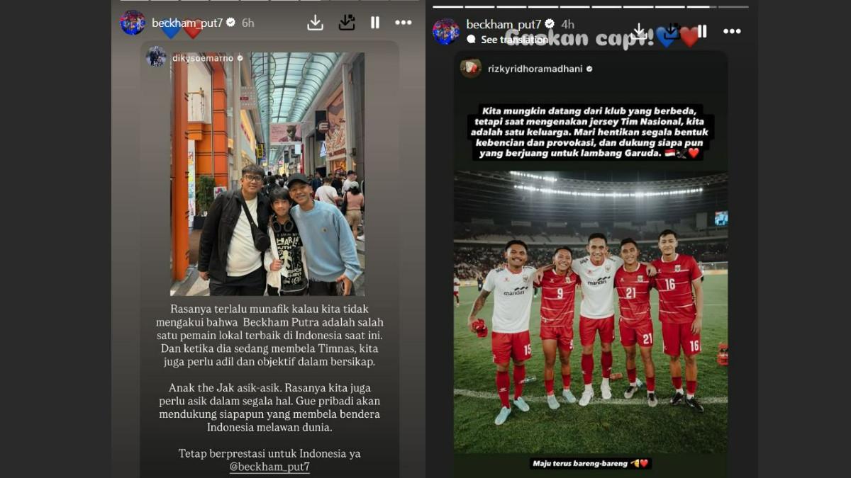 BECKHAM PUTRA - Pemain Persib Bandung Beckham Putra merepost postingan dukungan dari Jakmania dan kapten Persija Jakarta, Rabu (10/6/2026).