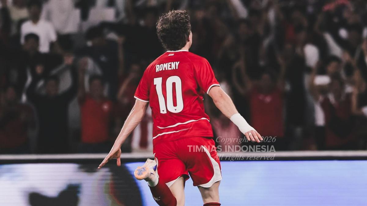 TIMNAS INDONESIA - Penyerang Timnas Indonesia, Ole Romeny melakukan selebrasi setelah menjebol gawang Mozambik di Stadion Gelora Bung Karno, Jakarta, Selasa, 9 Juni 2026.