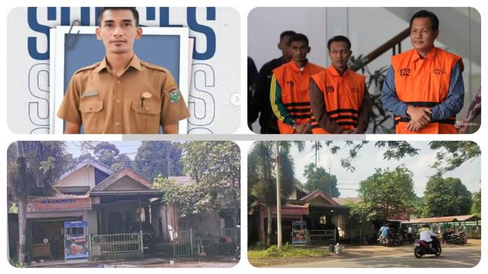 BELI RUMAH SEBELUM OTT - Kolase foto Sekdis Dikbud Muara Enim, Abi Nurwardani dan Abi Nurwardani kenakan rompi oranye KPK bersama 3 tersangka lain di antaranya Bupati Edison. Kondisi fisik bangunan rumah dan tanah di pinggir Jalan Lintas Palembang - Muara Enim, Desa Kepur, Kecamatan Muara Enim, yang diduga kuat baru dibeli oleh oknum Sekdisdik Muara Enim, Abi Nurwardani, Rabu (10/6/2026). Aset senilai Rp1 miliar ini disinyalir dibeli dan dilunasi beberapa saat sebelum sang pejabat terjaring Operasi Tangkap Tangan (OTT) oleh penyidik KPK. 