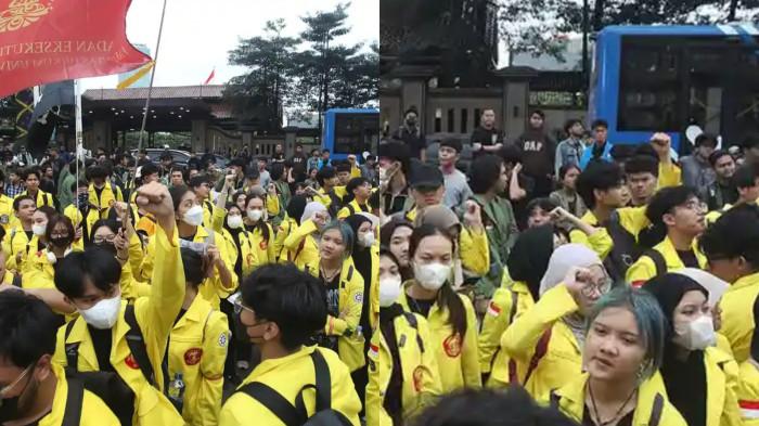 Sejumlah mahasiswa menggelar aksi demonstrasi menolak kenaikan harga BBM di kawasan pusat kota. Massa juga menyuarakan isu ekonomi dan kebijakan pemerintah.