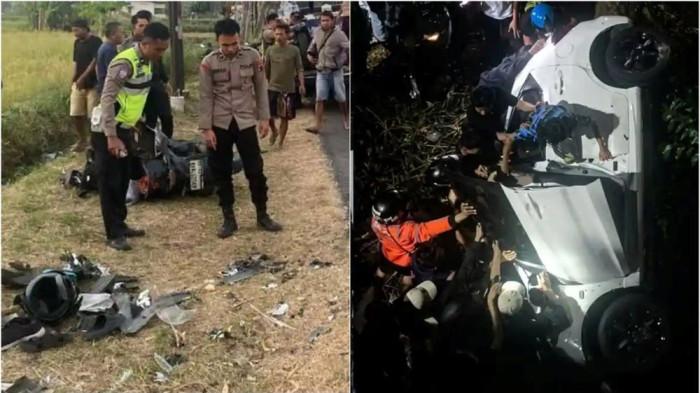 KECELAKAAN LALU LINTAS - Petugas mengevakuasi kendaraan yang terlibat kecelakaan maut di Jalan Wuryantoro–Eromoko, Wonogiri, Kamis (11/6/2026). Insiden tersebut menewaskan tiga orang, termasuk seorang anak berusia 8 tahun. Sementara itu, sebuah Honda Brio mengalami kecelakaan tunggal dengan terjun dari Flyover Gubeng, Surabaya, pada Selasa (9/6/2026) sekitar pukul 01.20 WIB