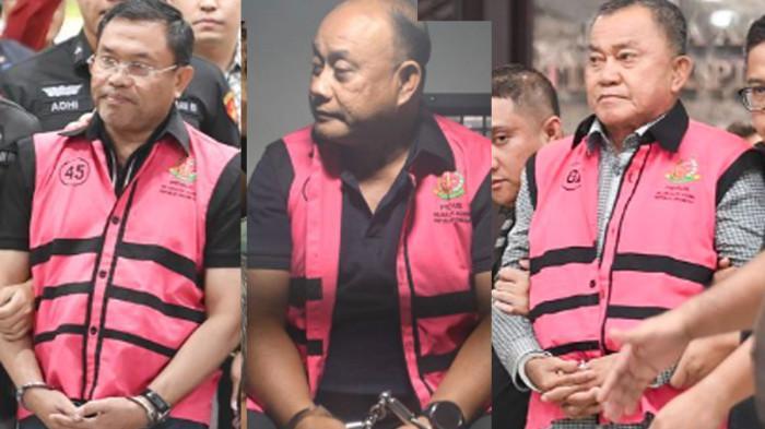 DISTOP - Eks Kepala Badan Gizi Nasional Dadan Hindayana (tengah) serta eks Wakil Kepala BGN, Lodewyk Pusung (kanan) dan Sony Sonjaya (kiri), tersangka kasus dugaan tindak pidana korupsi tata kelola program Makan Bergizi Gratis (MBG). Imbas kasus ini, peneliti sarankan agar MBG distop dulu.