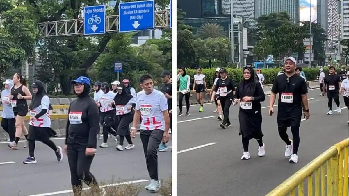 Sejumlah peserta Jakarta International Marathon (JAKIM) 2026 tampak tengah berlari di Jalan Jenderal Sudirman, tepatnya di dekat Stasiun Sudirman, Menteng, Jakarta Pusat, Sabtu (14/6/2026).
