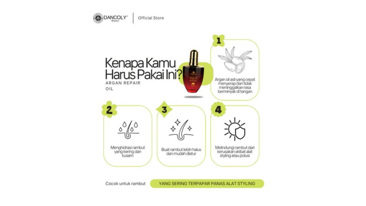 Ilustrasi manfaat dan kelebihan Dancoly Argan Hair Repair Oil 60 ml