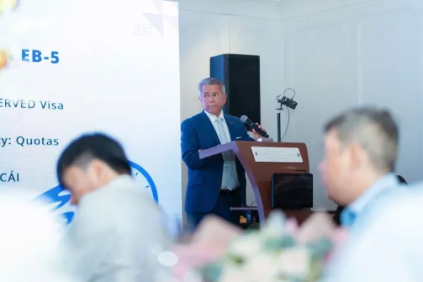 José Latour at a seminar on immigration in Ho Chi Minh City. Photo: Provided by the character
