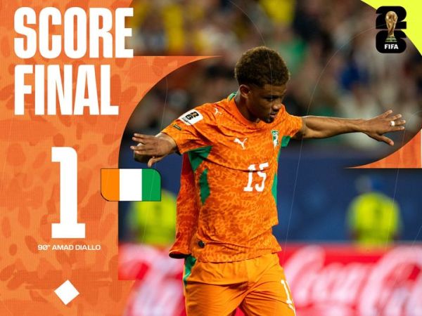 Amad Diallo mencetak gol kemenangan Pantai Gading atas Ekuador dalam laga perdana grup E Piala Dunia 2026, Senin (15/6/2026) pagi WIB.