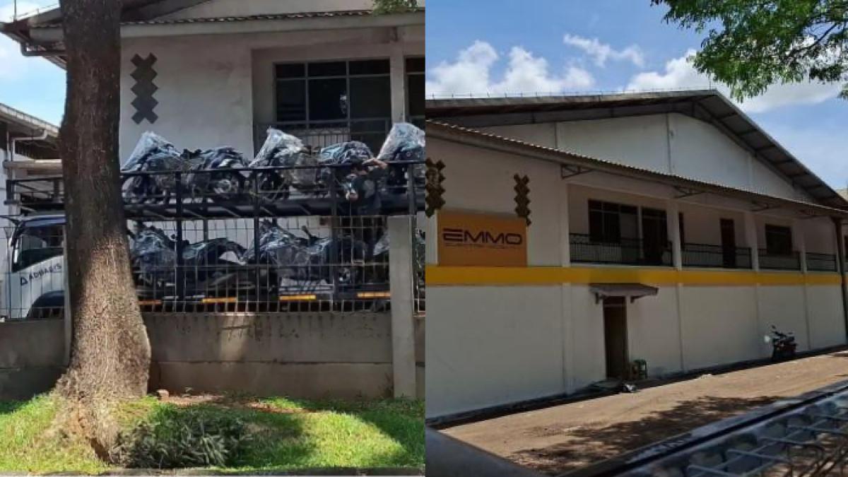 MOTOR LISTRIK MBG – Sebuah truk pengangkut motor listrik jenis trail berlogo Badan Gizi Nasional di kawasan gudang PT Adlas Sarana Elektrik, Jalan Olympic Raya, Sentul, Babakan Madang, Kabupaten Bogor, Jawa Barat, Jumat (10/4/2026). Armada ini disiapkan sebagai pendukung mobilitas Satuan Pelayanan Pemenuhan Gizi (SPPG) dalam program Makan Bergizi Gratis (MBG).