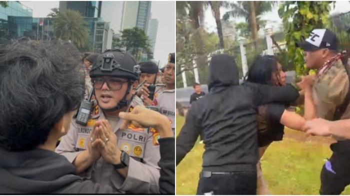 Dua aksi demonstrasi berlangsung di depan Gedung DPR/MPR RI dan kawasan Bundaran Hotel Indonesia (HI) sama-sama diwarnai ketegangan antara massa dengan aparat kepolisian.