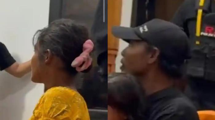 EKSPLOITASI ANAK - Pasutri terduga pelaku eksploitasi anak (suami bertopi dan istri baju kuning) saat diamankan di kantor Polsek Pangkalan Kerinci, Kabupaten Pelalawan, Riau.