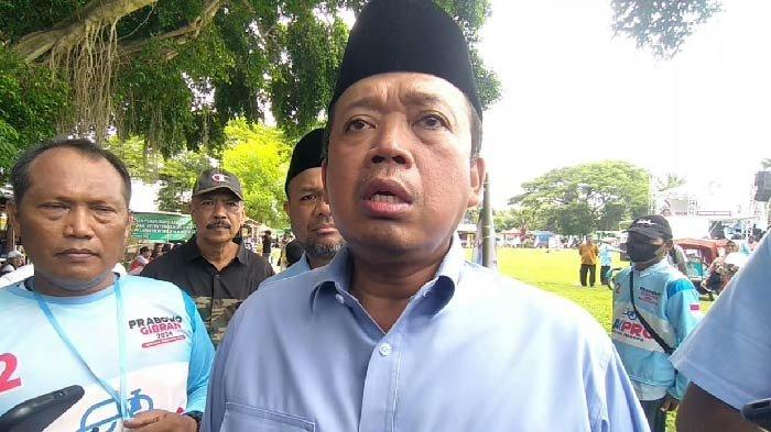 Sekretaris TKN Nusron Wahid ketika ditemui awak media di Lapangan Gulun, Kota Madiun, Senin (29/1/2024).