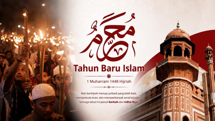 TAHUN BARU ISLAM- Ilustrasi poster ucapan Tahun Baru Islam 2026 atau 1 Muharram 1448 Hijriah.