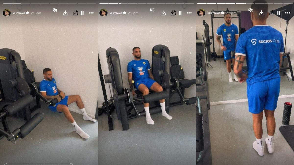 Layvin Kurzawa memamerkan momen latihan di gym memakai jersey Persib Bandung, meski musim depan tak bisa lagi membela Maung Bandung, foto ini terlihat dari unggahan Instagram Storynya, Senin (15/6/2026).
