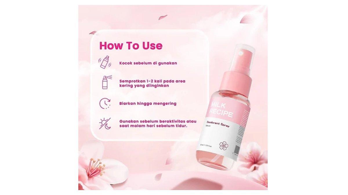 Ilustrasi cara pemakaian produk Milk Recipe Deodorant Spray Sakura