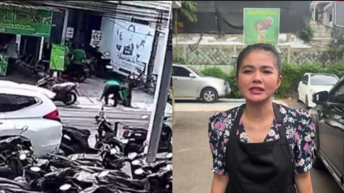 DISERANG OTK- Karina Ranau mendapatkan perlakuan tidak menyenangkan dirinya didorong oleh seorang pria hingga terpental jatuh di depan warungnya, lapor ke polisi