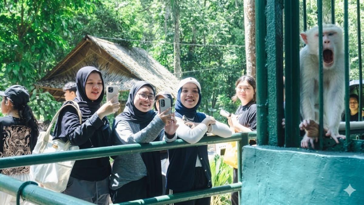 WISATA EDUKASI - Sejumlah pengunjung sedang melihat seekor monyet di Medan Zoo beberapa waktu lalu. Wali Kota Medan Bobby Nasution mengatakan, dalam waktu dekat pihaknya akan mendatangkan satwa baru ke Medan Zoo, tetapi bukan harimau.