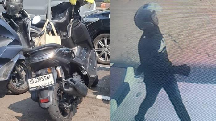 TERDUGA PELAKU. Tangkapan layar detik-detik dugaan pencurian sepeda motor di kawasan parkir depan Rutan Klas I Solo. Terduga pelaku terekam CCTV.