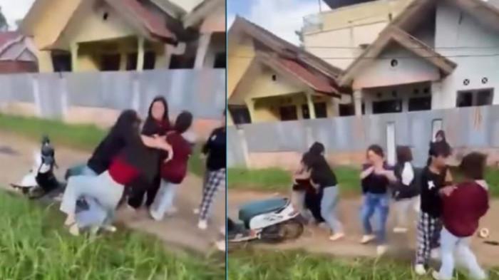 VIDEO VIRAL - Rekaman video 50 detik perkelahian sejumlah remaja perempuan diduga a