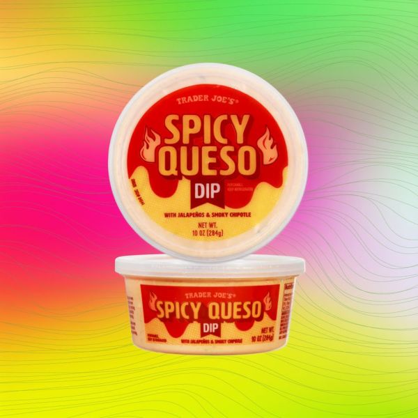 Trader Joes Spicy Queso Dip containers Credit: Trader Joe's. EatingWell design.
