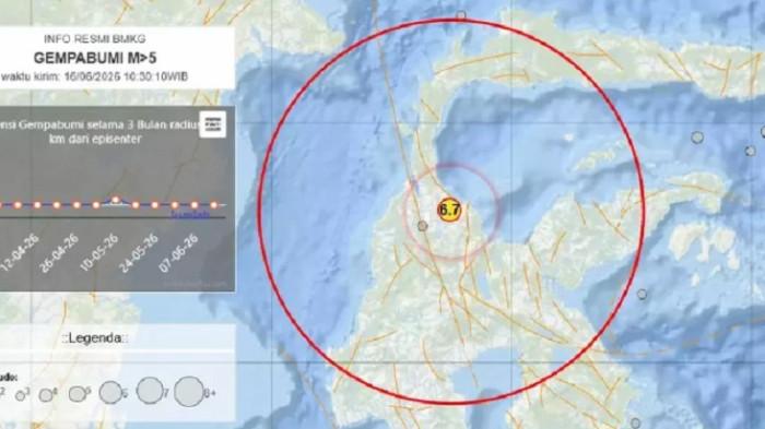 GEMPA - Badan Meteorologi, Klimatologi, dan Geofisika (BMKG) mengimbau masyarakat Palu dan sekitarnya waspada setelah gempa bumi tektonik berkekuatan magnitudo 6,7 mengguncang wilayah tenggara ibu kota provinsi, Sulawesi Tengah, pada Selasa (16/6/2026) pukul 10.27 WIB. 