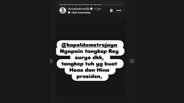 Sahroni secara terbuka menyentil pimpinan kepolisian Jakarta terkait urgensi penangkapan tersebut.