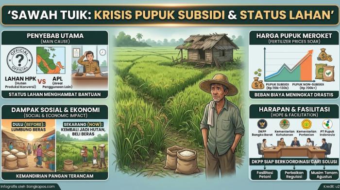 Grafis sawah di Desa Tuik Kecamatan Kelapa Kabupaten Bangka Barat ditumbuhi semak belukar.