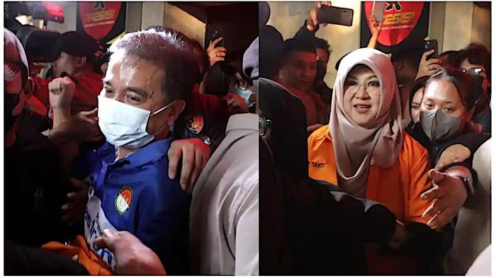 DITAHAN - Foto kolase Tifauziah Tyassuma alias dokter Tifa (kanan) dan Pakar telematika Roy Suryo (kiri) berjalan menuju mobil tahanan untuk menjalani pemeriksaan kesehatan di Polda Metro Jaya, Jakarta, Jumat (19/6/2026). Polda Metro Jaya menahan dua tersangka yakni Roy Suryo dan Tifauziah Tyassuma alias dokter Tifa terkait kasus tudingan ijazah palsu Presiden ke-7 RI Joko Widodo (Jokowi).