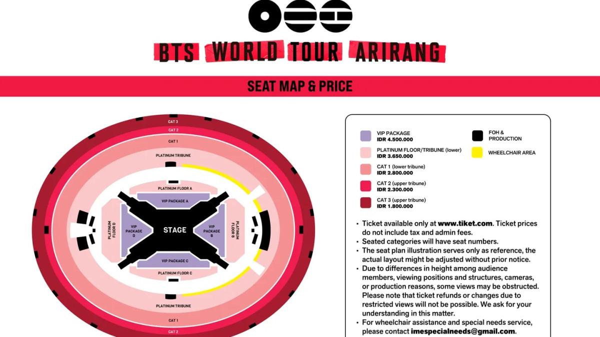 ARMY siap war tiket? Simak daftar harga tiket BTS WORLD TOUR ARIRANG Jakarta 2026
