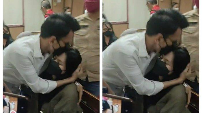 Sebelum dijatuhi vonis 4 tahun pidana penjara oleh Pengadilan Negeri Jakarta Utara, terdakwa Adam Deni Gearaka menyempatkan memeluk sang kekasih Elsya Rosana, Selasa (28/6/2022).