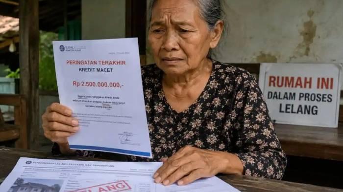 DITAGIH - Foto ilustrasi buatan AI kasus Mbah Mien, lansia ditagih kredit Rp 2,5 miliar dan rumah dilelang. Simak duduk perkaranya.