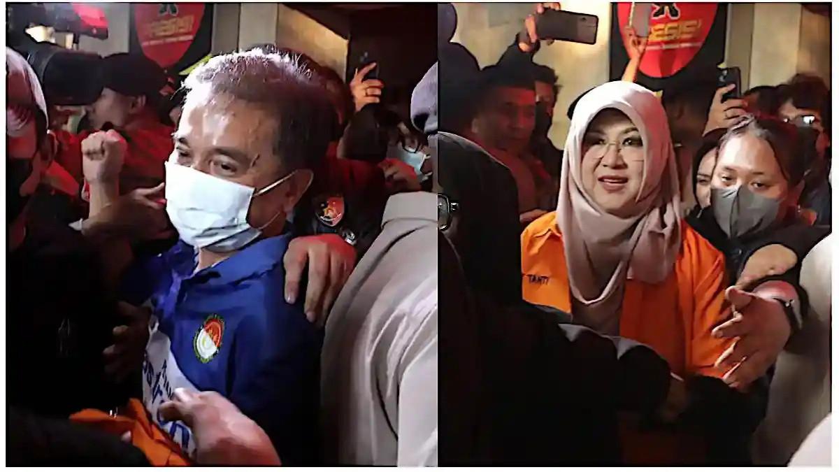 DITAHAN - Foto kolase Tifauziah Tyassuma alias dokter Tifa (kanan) dan Pakar telematika Roy Suryo (kiri) berjalan menuju mobil tahanan untuk menjalani pemeriksaan kesehatan di Polda Metro Jaya, Jakarta, Jumat (19/6/2026).