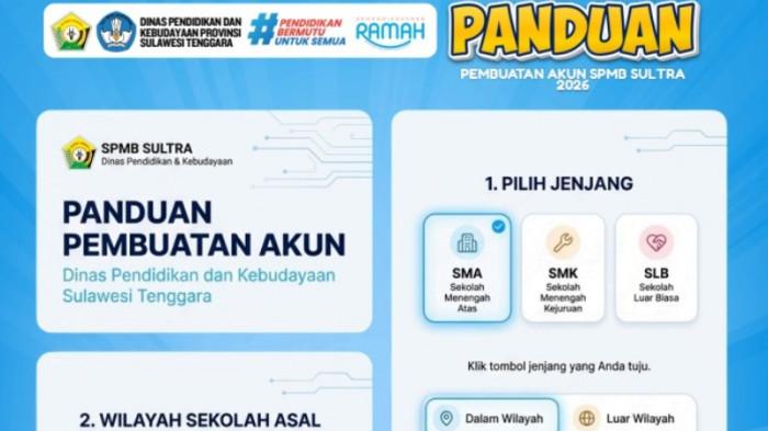 Panduan pembuatan akun SPMB Sultra 2026 jenjang SMA dan SMK di Sulawesi Tenggara