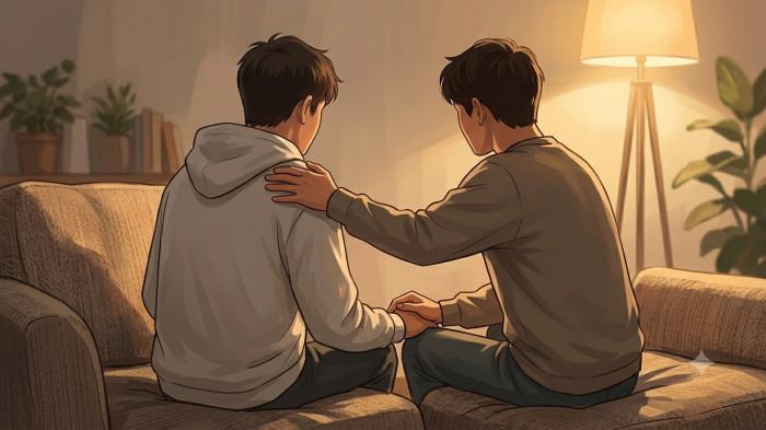 Berbagi cerita dengan orang terpercaya ampuh meringankan beban mental (Ilustrasi: Gemini AI)
