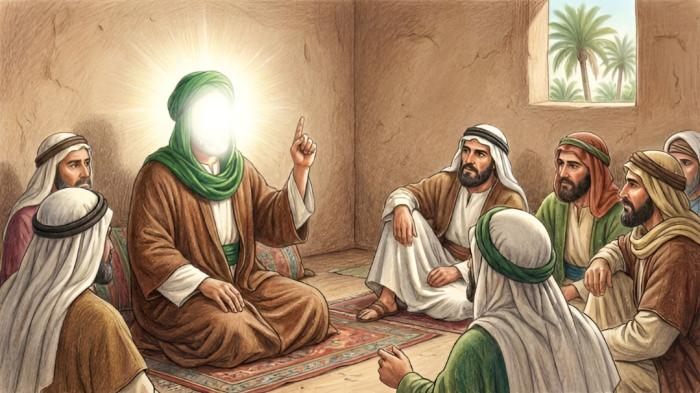 PARA SAHABAT- Ilustrasi Rasulullah bersama para sahabat saat mendiskusikan sebuah perkara.