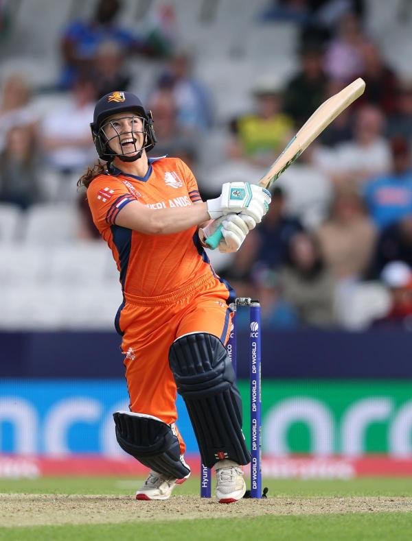 Frederique Overdijk of Netherlands during the ICC Women's T20 World Cup Group A match between India and Netherlands at Headingley in 2026